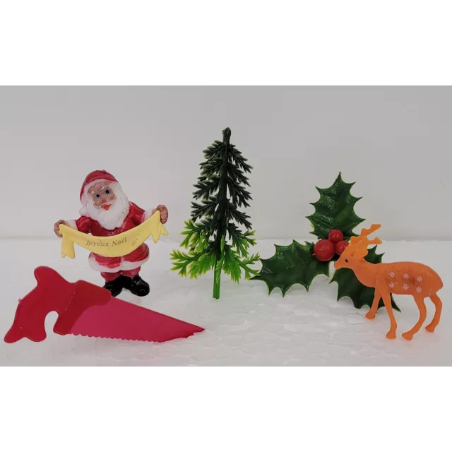 Kit de décoration Bûche de Noël 6 Figurines Père Noël Bonhomme de